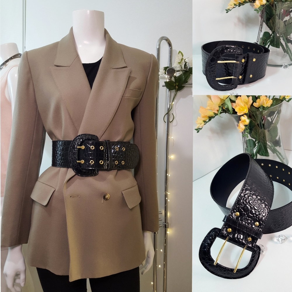 90's-Y2K🖤Big Buckle Black High Waist Croc Belt